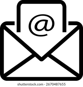 This icon depicts an open envelope with a piece of paper displaying the symbol, symbolizing email, messaging, correspondence, and digital communication. A clear representation of electronic mail.