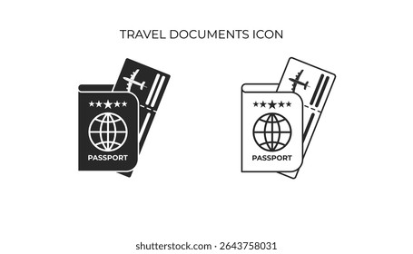 Dieses Symbol zeigt einen Reisepass mit einem Flugticket, der internationale Reisen, Einwanderung und weltweite Reisen symbolisiert.

