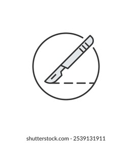 This icon depicts a precise surgical instrument showcasing a scalpel within a circle. It's essential in medical procedures, emphasizing its critical role in surgeries and treatments