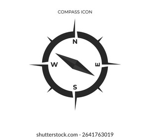 This icon depicts a simple, dark-colored compass with cardinal directions (N, S, E, W) and a needle pointing generally northeast.