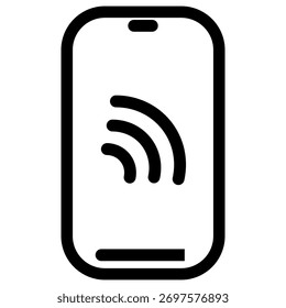 Este ícono representa un teléfono inteligente que muestra una señal inalámbrica, perfecta para los App de pagos móviles, Sitios web bancarios o marca fintech. Simboliza las transacciones sin contacto y las finanzas digitales.