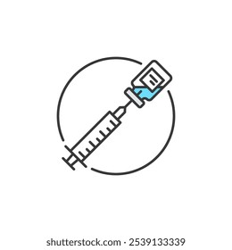 This icon depicts a syringe drawing liquid from a vial, symbolizing vaccination. It is relevant in medical and pharmacy contexts, emphasizing the importance of immunization and healthcare.