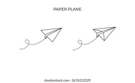 Este icono representa dos aviones de papel estilizados con rutas de vuelo discontinuas. Es un diseño limpio y minimalista que representa mensajes, viajes o creatividad.