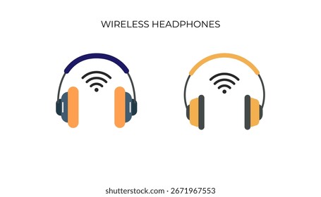 Este ícone representa fones de ouvido wireless, com um ícone de sinal acima dos fones de ouvido, simbolizando uma conexão wireless ou Bluetooth.