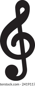 This icon displays the iconic treble clef, a fundamental symbol in music notation, represented in a bold black silhouette.