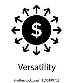 In this icon dollar with arrows on all sides, showing profit coming from all directions, versatility icon 