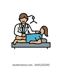 This icon effectively communicates the crucial moment when a medical professional evaluates a patient's health condition to provide assistance or a diagnosis.