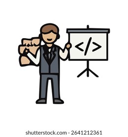 This icon is especially useful in educational contexts, tech seminars, webinars, or marketing materials for platforms related to software development, programming courses, or coding collaboration tool