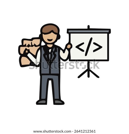 This icon is especially useful in educational contexts, tech seminars, webinars, or marketing materials for platforms related to software development, programming courses, or coding collaboration tool