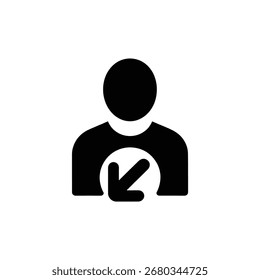 Este icono presenta una silueta negra de un usuario con una flecha que apunta hacia abajo, indicando opciones para descargar datos de usuario o iniciar acciones en un perfil de usuario.