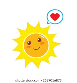 This icon features a cheerful sun with a bright, happy expression in yellow color .The sun's face is smiling widely, surrounding the sun are several heart-shaped decorations in pink color.