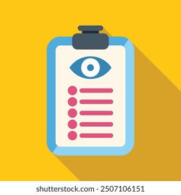 This icon features a clipboard with an eye symbol and a checklist, representing a vision checkup or eye exam