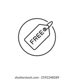 This icon features a free price tag. The minimalist design ensures it is easily recognizable, effectively highlighting cost-free offerings in digital interfaces, enhancing user engagement