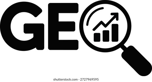 Este ícono presenta texto "GEO" y una lupa enfocada en un gráfico de datos de tendencia ascendente, que representa información de datos geográficos.