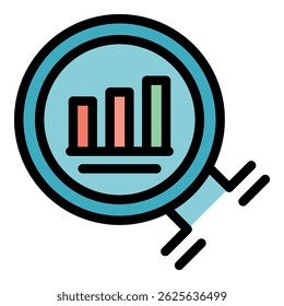 Este icono presenta una lupa que examina un gráfico de barras en crecimiento, que simboliza el análisis del mercado y el crecimiento del negocio