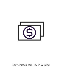 Este icono presenta un dibujo minimalista de línea de dinero, centrándose en el concepto de moneda e inversión. Simbolizando las finanzas, la banca y la estrategia presupuestaria, transmite temas relacionados con el pago