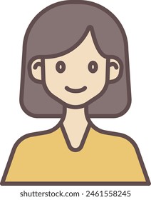 This icon features a minimalist style female portrait with brown hair and a smiling expression