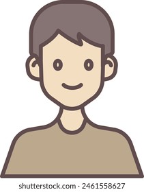 This icon features a minimalist style male portrait with brown hair and a smiling expression