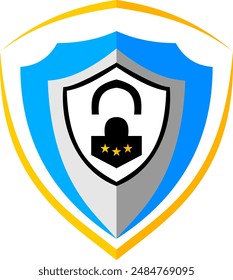 This icon features an orange and white shield symbolizing strength and security. In the center of the shield, there is an image of a locking lock, a universal symbol for security and protection.