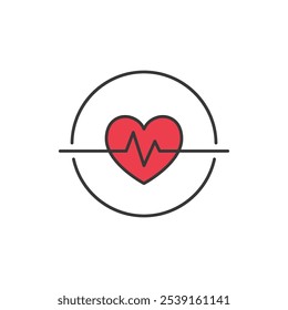 Este ícone apresenta um coração vermelho com uma linha de eletrocardiograma (ECG) passando por ele. Simboliza a saúde e o monitoramento do coração, relevantes para contextos médicos e farmacêuticos.