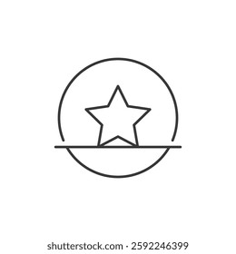 This icon features a star centered within a circle intersected horizontally by a line. The minimalist design makes it suitable for digital interfaces, representing favorites or featured items