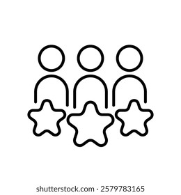 This icon features three figures above a row of stars, representing ratings or reviews, making it ideal for apps focused on user feedback and effective evaluations to enhance services or products