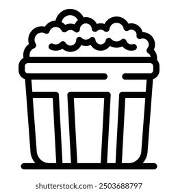 This icon of a full popcorn bucket overflowing with kernels is perfect for use in any project related to movies, snacks, or entertainment