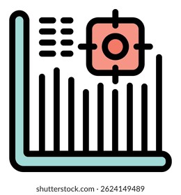 This icon of a graph with a target over it represents marketing strategy