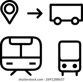Este icono ilustra el transporte en autobús y tren, haciendo hincapié en la dirección. Significa opciones de navegación y ruta para viajes urbanos y servicios de transporte público.