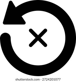 Este ícono ilustra una flecha circular con una marca cruzada que indica una actualización fallida o un intento fallido de Deshacer de una acción