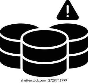 Este ícono ilustra un problema crítico con el almacenamiento de datos o un sistema de base de datos, ícono dispuesto en una cuadrícula limpia y perfectamente alineada, diseño de Vector plano, color negro sólido, trazo y proporciones consistentes, formato de Vector EPS totalmente editable, sin Gradientes, sin sombras, sin texto