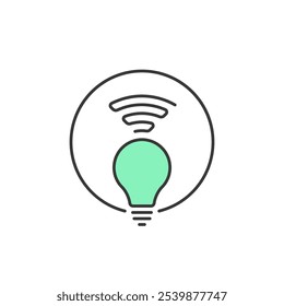 This icon is a light bulb with three curved lines above it, symbolizing wireless communication. It signifies the concept of Li-Fi, a technology for high-speed data transmission using visible light