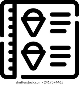 this icon or logo ice cream icon or other where it explaints the all types of ice cream, be it flavors, colors, lists of ice creams and others or design application software or other
