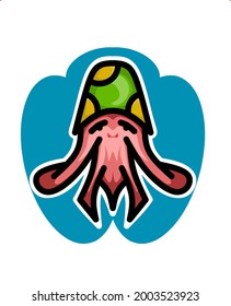 Este es un ícono o logo de una medusa nadando en mar abierto