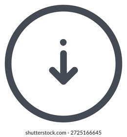 Dieses Symbol ist eine minimalistische kreisförmige Schaltfläche in dunkelgrau mit einem nach unten gerichteten Pfeil und einem kleinen Punkt darüber (ähnlich einem kleinen "i" oder einer Informationsmarkierung), die im Allgemeinen "weitere Informationen herunterladen", eine Download-Option mit Details, eine Speicher- oder Download-Option oder eine kombinierte Download- oder Informationsaktion in Apps, Websites oder UI-Kits darstellt (z. B. das Herunterladen einer Datei zusammen mit Metadaten oder Hilfetext)