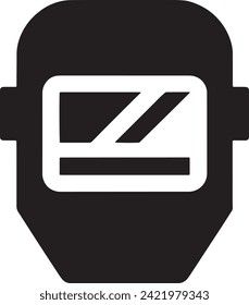 Este diseño minimalista de icono incluye el vidrio frontal característico de la máscara con una cubierta protectora y solapas laterales, que representan seguridad y precisión en el metalurgia y artesanía industrial.