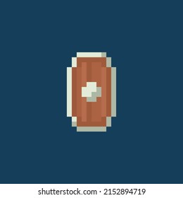 this is an icon with pixel art style, this is a shield icon, this icon can be used for game assets themed action, empire, and colossal war
