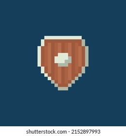 this is an icon with pixel art style, this is a shield icon, this icon can be used for game assets themed action, empire, and colossal war