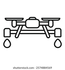 This icon represents an agriculture drone spraying liquid fertilizer on crops