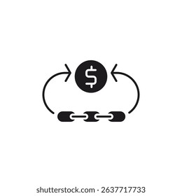This icon represents blockchain-based money transfer, which represents secure and decentralized financial transactions. This icon uses glyp style eps file.