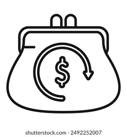 This icon represents cashback concept with dollar falling into a purse