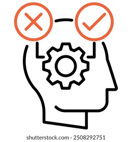 This icon represents the cognitive process involved in making decisions between alternatives.