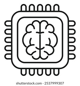 This icon represents the concept of artificial intelligence using a human brain inside a computer chip