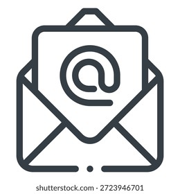 Este icono representa Correspondencia por correo electrónico o Comunicación digital. Incluye un sobre abierto con un símbolo de "correo electrónico" en el documento interior, que simboliza el alcance profesional, los boletines informativos o el contacto directo con Clientes y socios.