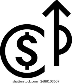 This icon represents financial growth. A dollar symbol is accompanied by an upward-pointing arrow, symbolizing the increase and positive trend in financial matters.