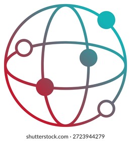 Este icono representa la conectividad global o una red universal. Presenta un globo o esfera entrelazada con líneas y nodos en órbita, simbolizando un sistema complejo e interconectado. Se utiliza comúnmente para indicar logística internacional, redes digitales o una presencia mundial.