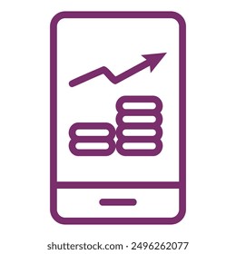This icon represents the growth of investments through mobile devices, showcasing an upward trend in financial gains.