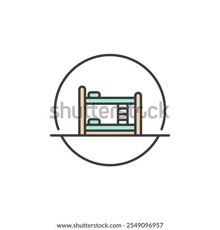 This icon represents a hostel, featuring a bunk bed with a ladder inside a circular border. It's perfect for travelers seeking affordable and communal lodging options