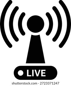 Este icono representa una transmisión en vivo o un evento de transmisión que indica la transmisión en tiempo real del contenido multimedia