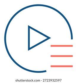 Este ícono representa una Lista de reproducción Video de medios o Biblioteca, combinando un ícono de "reproducción" para la reproducción y tres líneas Horizontales para representar una lista o colección. Indica que el usuario puede reproducir una secuencia de contenido o acceder a una selección seleccionada de archivos multimedia.